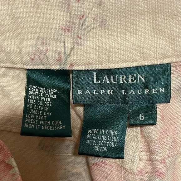 Lauren Ralph Lauren Soft Linen Floral Cargo Cropped Pants Women Capri 6 Beige - Picture 5 of 5
